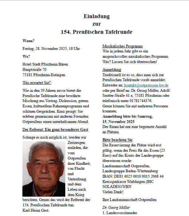 Mehr über den Artikel erfahren 154. Preußische Tafelrunde